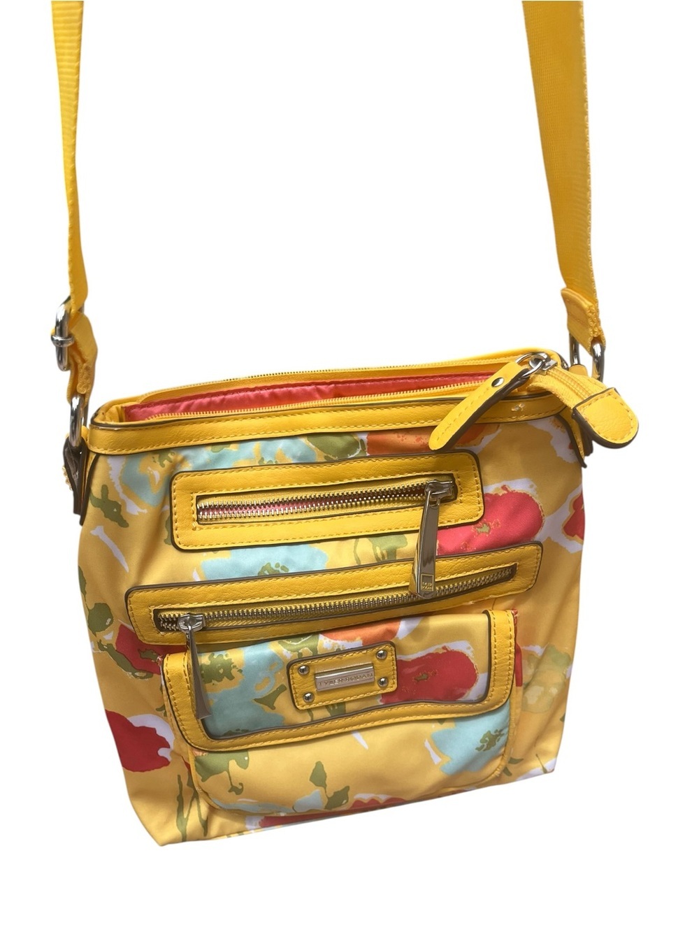 Floral Summer Crossbody Bag Yellow Nylon. Cruise 8 Compartment Travel Purse